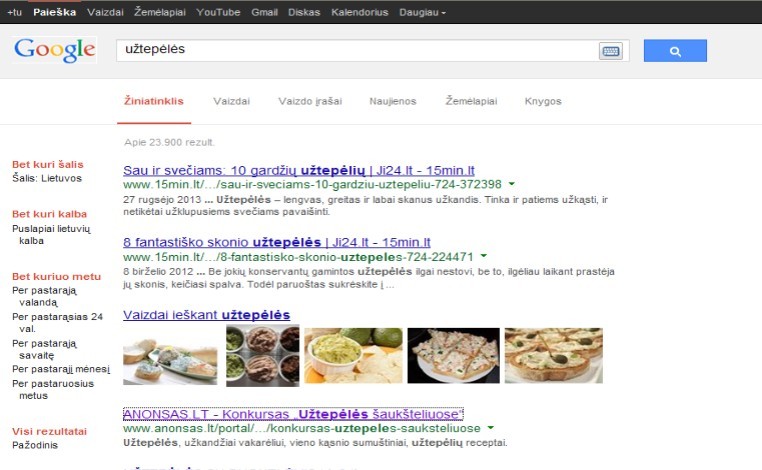 Google paieškos rezultatai