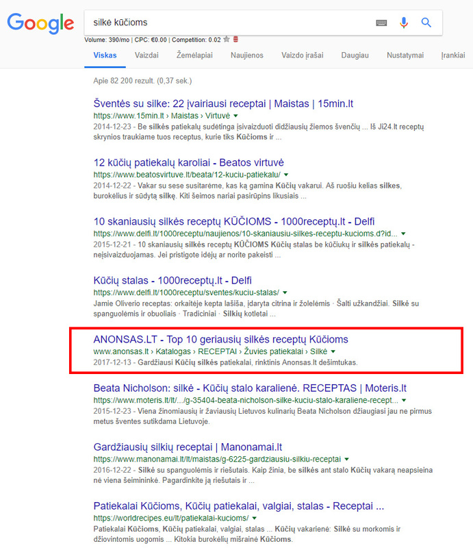 Silkės reklama google natūralioje paieškoje
