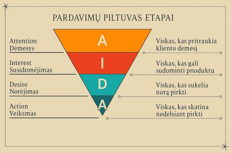 Pardavimų piltuvas AIDA Pardavimų piltuvas AIDA